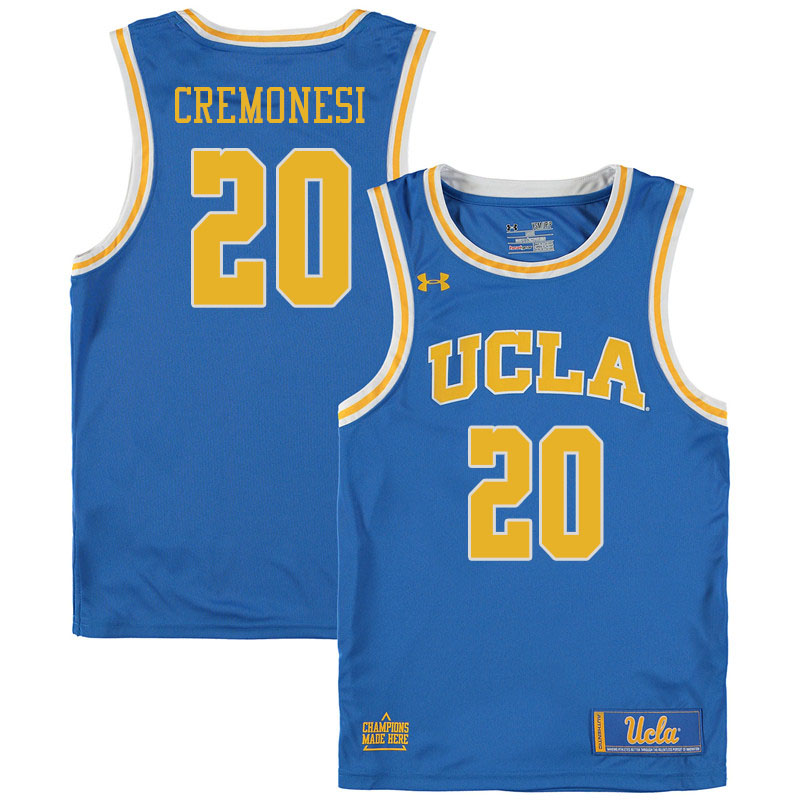 Men #20 Logan Cremonesi UCLA Burins College Basketball Jerseys Sale-Blue - Click Image to Close
